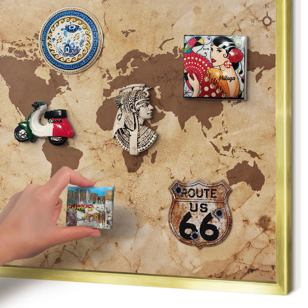 Pizarra magnética de pared en color oro Mapa del mundo