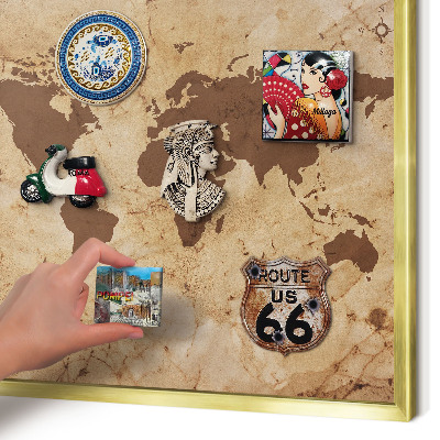 Pizarra magnética de pared en color oro Mapa del mundo