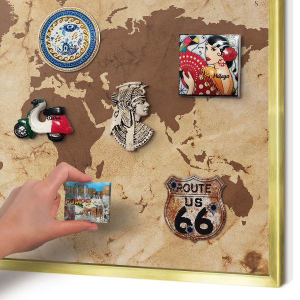 Pizarra magnética de pared en color oro Mapa del mundo
