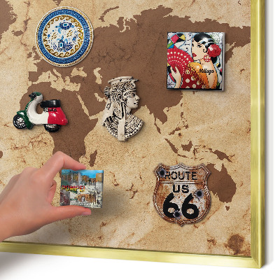 Pizarra magnética de pared en color oro Mapa del mundo