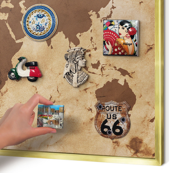 Pizarra magnética de pared en color oro Mapa del mundo