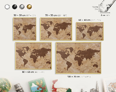 Pizarra magnética de pared en color oro Mapa del mundo
