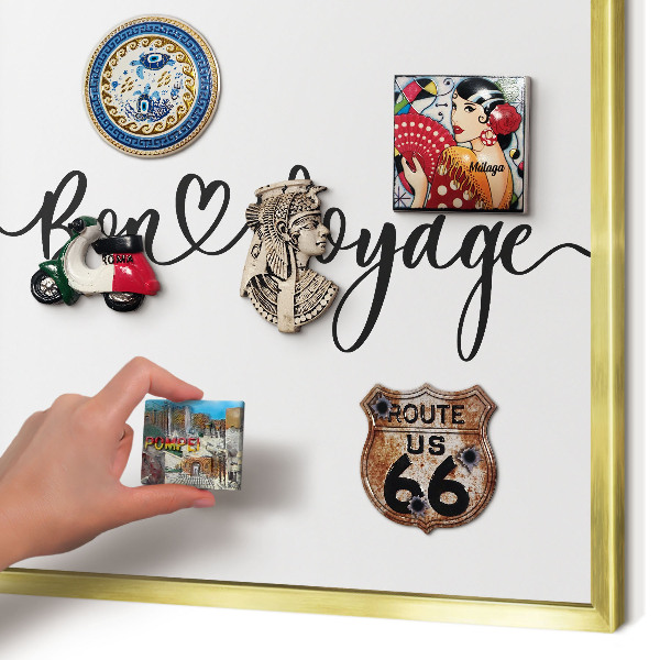 Tablero para imanes decorativo con marco dorado Buen viaje