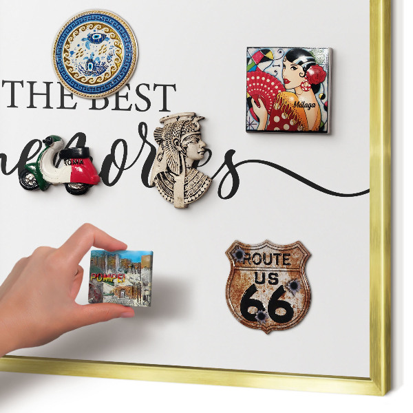 Tablero para imanes decorativo con marco dorado Recuerdos inspiradores
