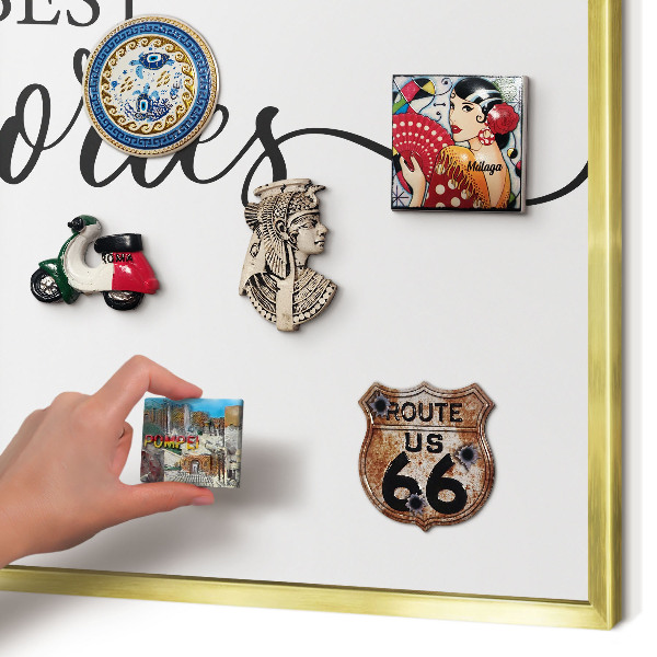 Tablero para imanes decorativo con marco dorado Recuerdos inspiradores
