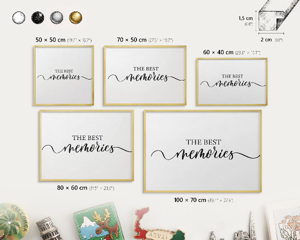 Tablero para imanes decorativo con marco dorado Recuerdos inspiradores
