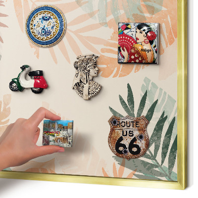 Tablero para imanes decorativo con marco dorado Hojas tropicales