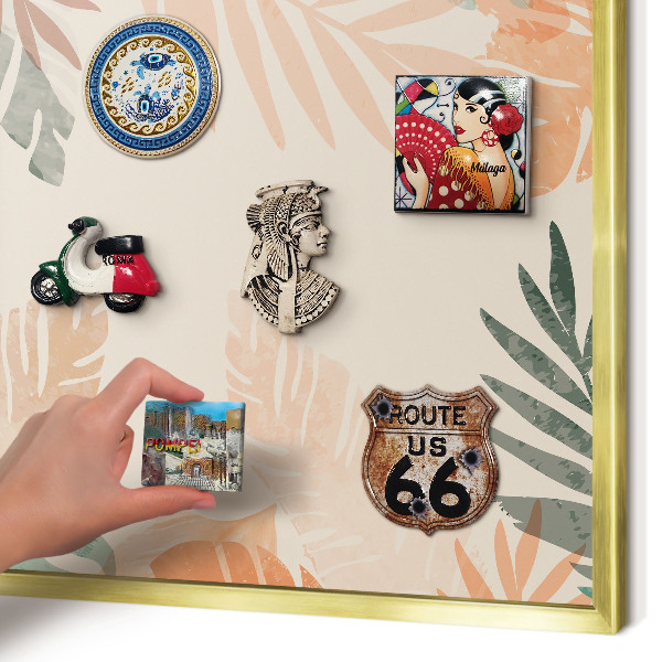 Tablero para imanes decorativo con marco dorado Hojas tropicales