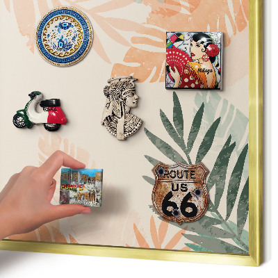 Tablero para imanes decorativo con marco dorado Hojas tropicales