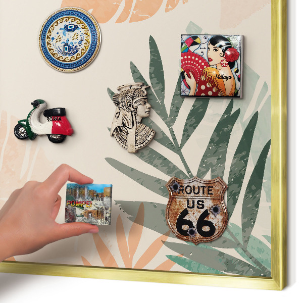 Tablero para imanes decorativo con marco dorado Hojas tropicales