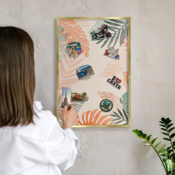 Tablero para imanes decorativo con marco dorado Hojas tropicales