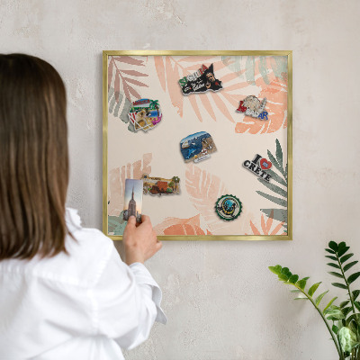 Tablero para imanes decorativo con marco dorado Hojas tropicales