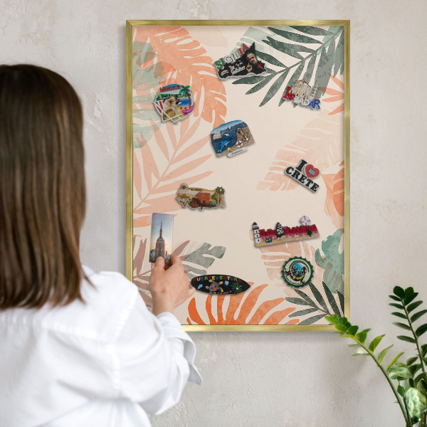 Tablero para imanes decorativo con marco dorado Hojas tropicales