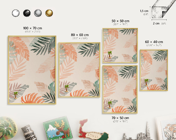 Tablero para imanes decorativo con marco dorado Hojas tropicales