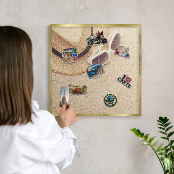 Tablero para imanes decorativo con marco dorado Playa de verano