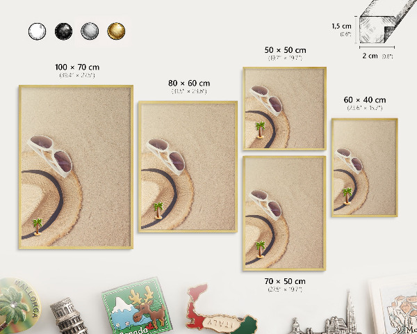 Tablero para imanes decorativo con marco dorado Playa de verano