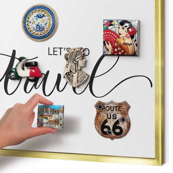Tablero para imanes decorativo con marco dorado Viajemos juntos