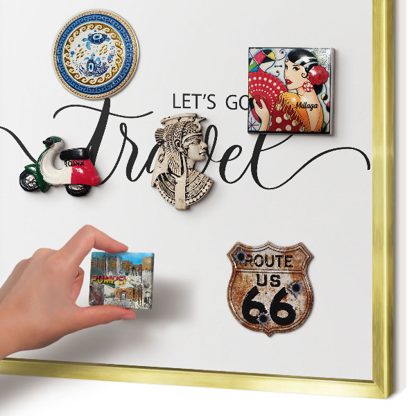 Tablero para imanes decorativo con marco dorado Viajemos juntos