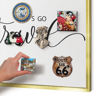 Tablero para imanes decorativo con marco dorado Viajemos juntos