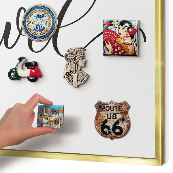 Tablero para imanes decorativo con marco dorado Viajemos juntos