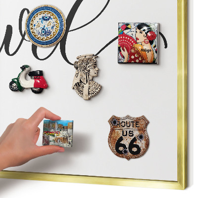 Tablero para imanes decorativo con marco dorado Viajemos juntos