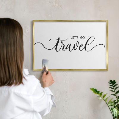 Tablero para imanes decorativo con marco dorado Viajemos juntos
