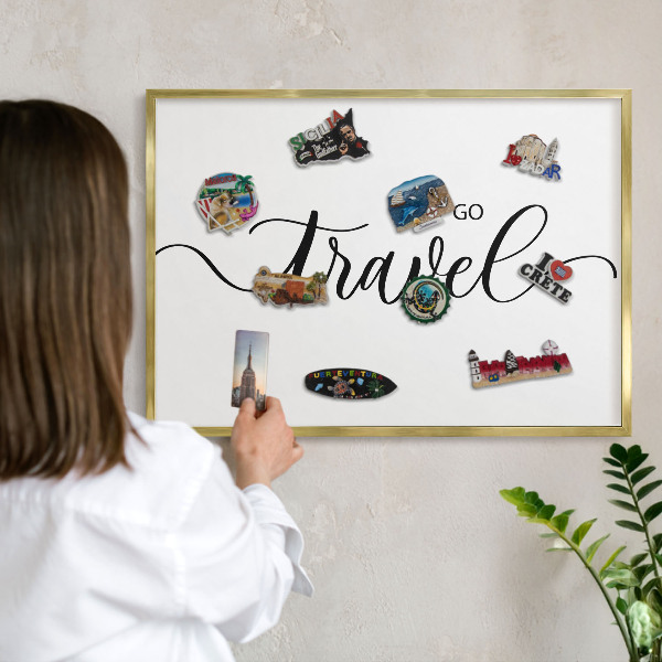 Tablero para imanes decorativo con marco dorado Viajemos juntos