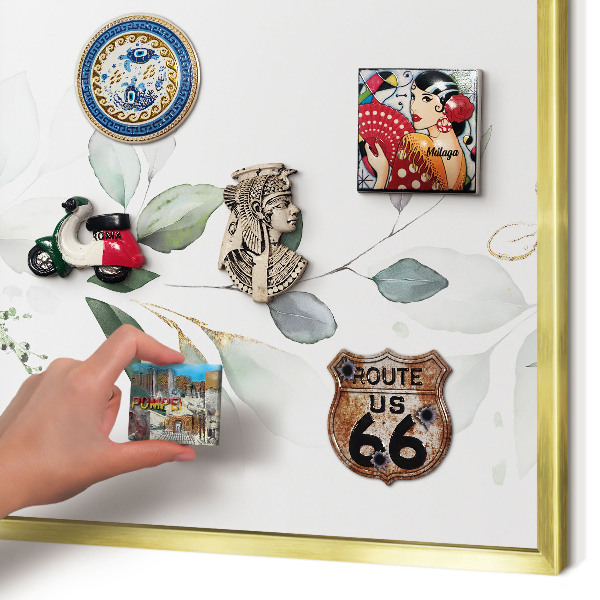 Tablero para imanes decorativo con marco dorado Elegancia botánica