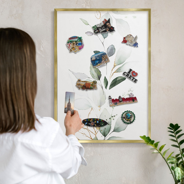 Tablero para imanes decorativo con marco dorado Elegancia botánica