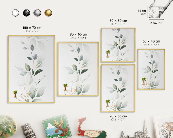 Tablero para imanes decorativo con marco dorado Elegancia botánica