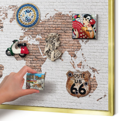 Tablero para imanes decorativo con marco dorado Mapa de ladrillos