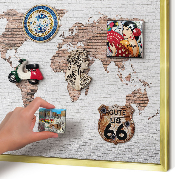 Tablero para imanes decorativo con marco dorado Mapa de ladrillos