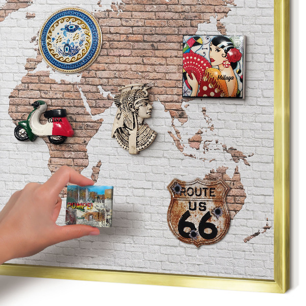 Tablero para imanes decorativo con marco dorado Mapa de ladrillos