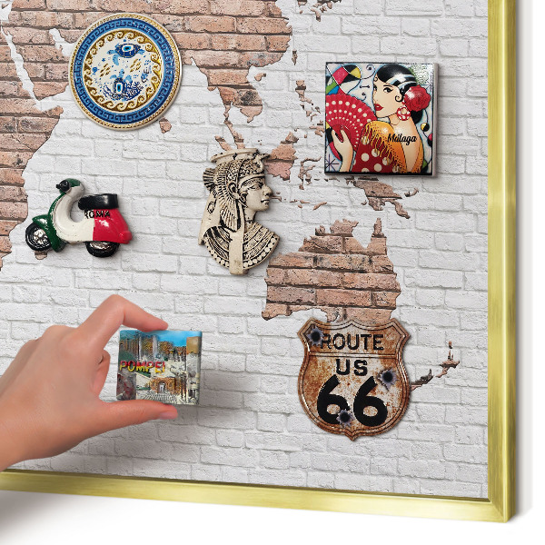Tablero para imanes decorativo con marco dorado Mapa de ladrillos