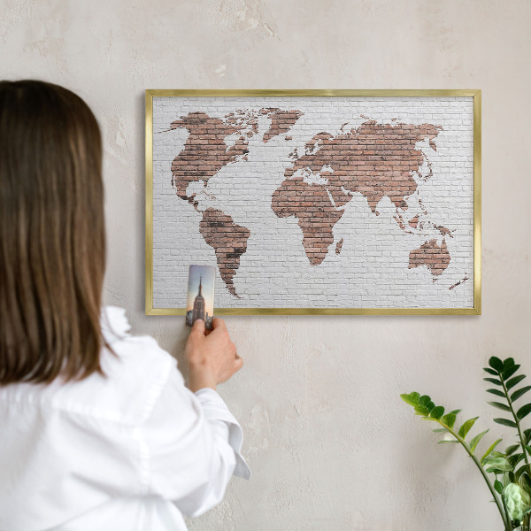 Tablero para imanes decorativo con marco dorado Mapa de ladrillos