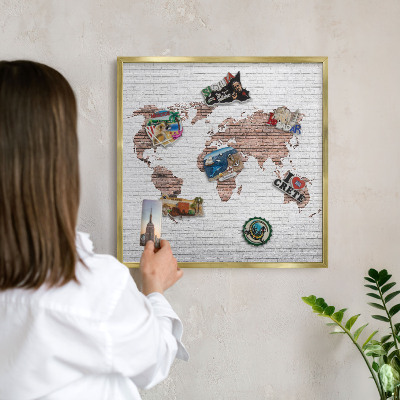 Tablero para imanes decorativo con marco dorado Mapa de ladrillos