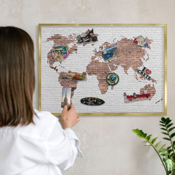 Tablero para imanes decorativo con marco dorado Mapa de ladrillos