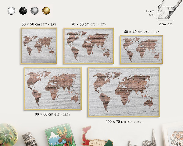 Tablero para imanes decorativo con marco dorado Mapa de ladrillos