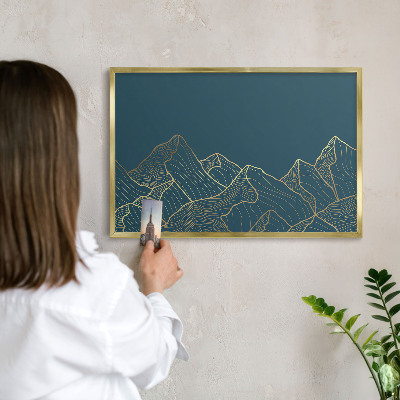 Tablero para imanes decorativo con marco dorado Minimalismo de montaña
