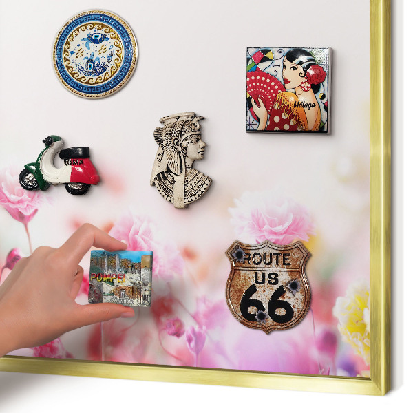 Tablero para imanes decorativo con marco dorado Flores en tonos pastel
