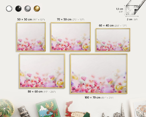 Tablero para imanes decorativo con marco dorado Flores en tonos pastel