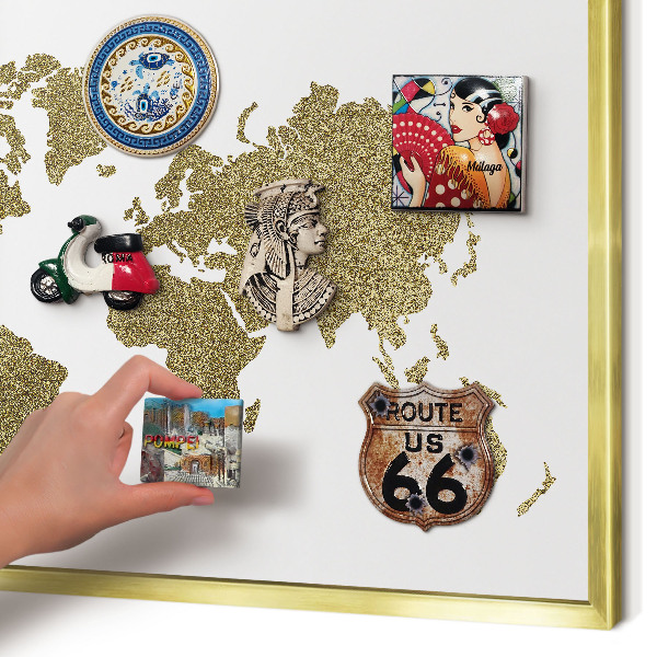 Tablero para imanes decorativo con marco dorado Mapa del mundo