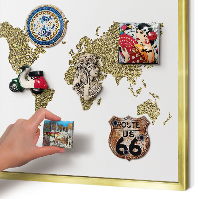 Tablero para imanes decorativo con marco dorado Mapa del mundo