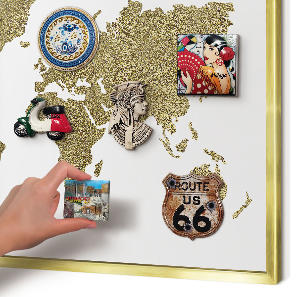 Tablero para imanes decorativo con marco dorado Mapa del mundo
