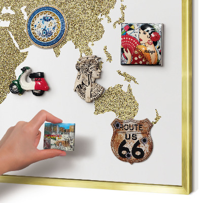 Tablero para imanes decorativo con marco dorado Mapa del mundo