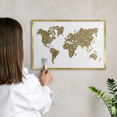 Tablero para imanes decorativo con marco dorado Mapa del mundo