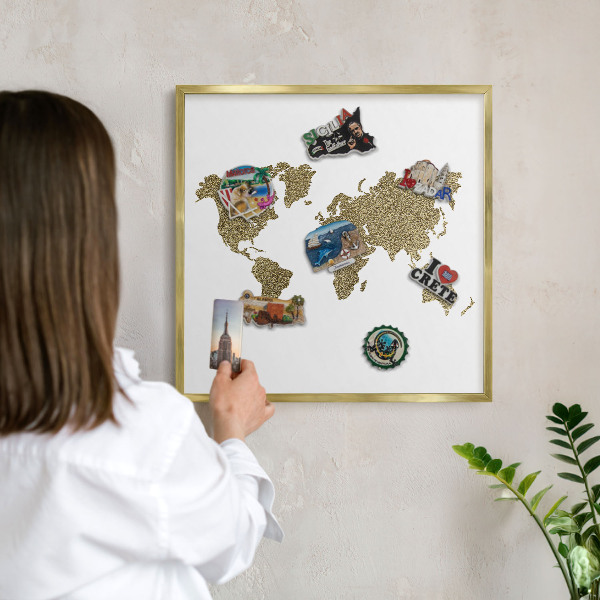 Tablero para imanes decorativo con marco dorado Mapa del mundo