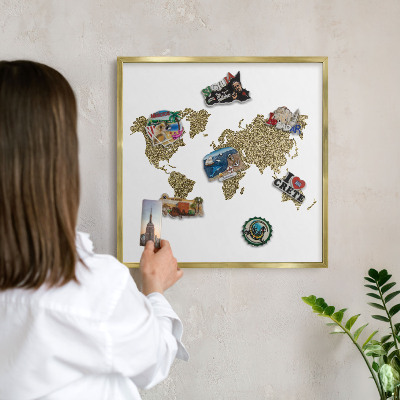 Tablero para imanes decorativo con marco dorado Mapa del mundo