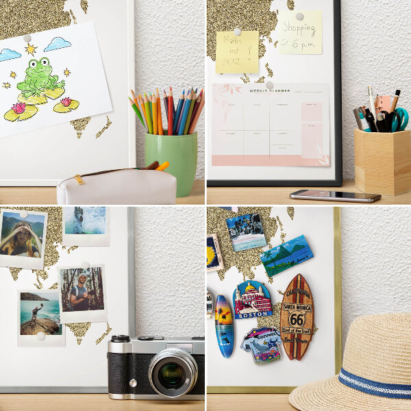 Tablero para imanes decorativo con marco dorado Mapa del mundo