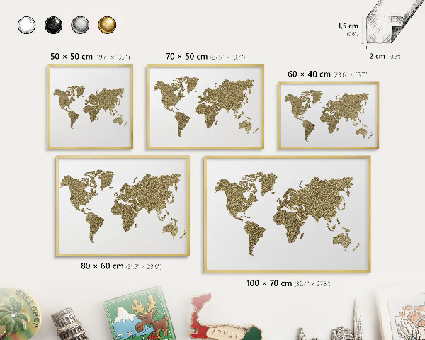 Tablero para imanes decorativo con marco dorado Mapa del mundo